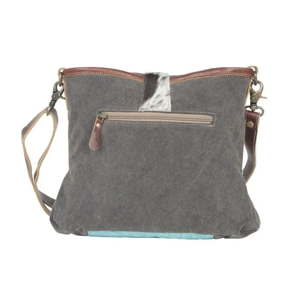 Myra Bag Handmade Chromo Shoulder Bag Upcycled Canvas & Cowhide Leather